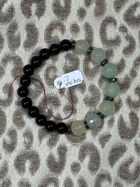 Faceted Green Agate, Black Jasper & Hematite Natural Crystal Gemstone Bracelet